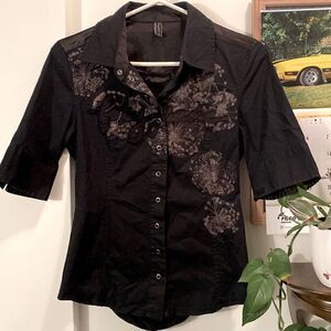 Foxy jeans blouse sz M